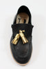 U-Dot Women's Tassle Slip On - Black/Gold Leather