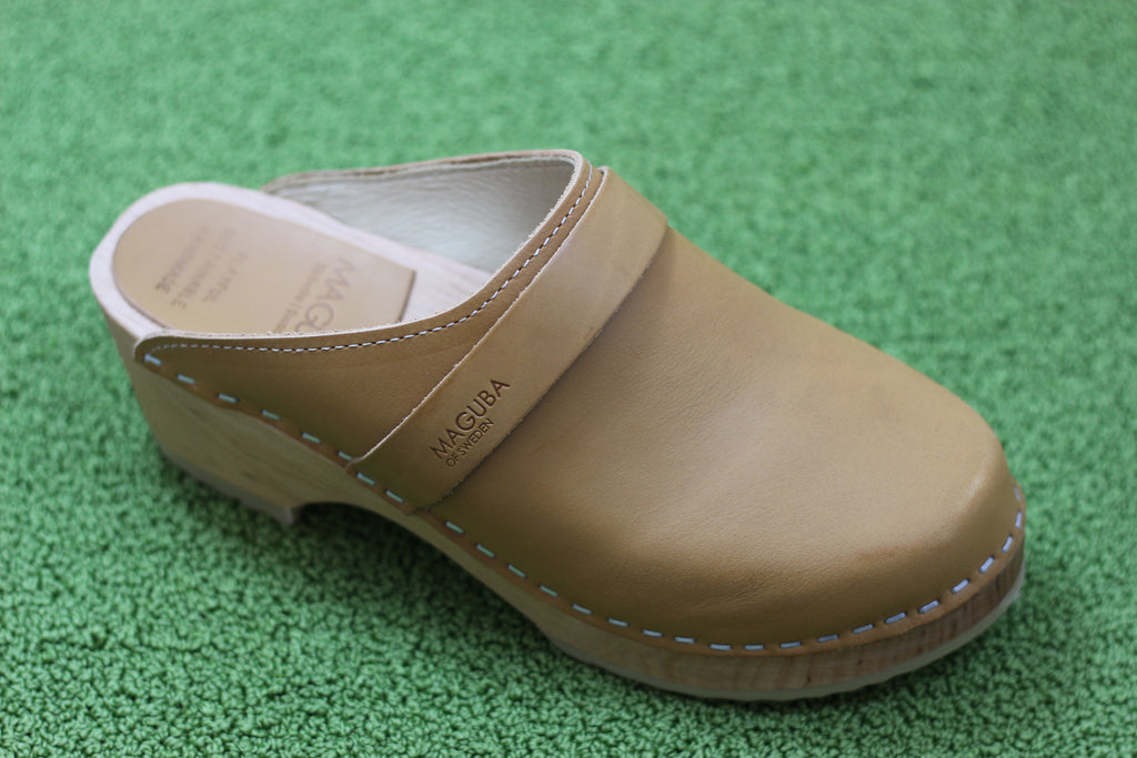 Maguba Women's Berkeley Clog - Natural Leather  Side Angle View