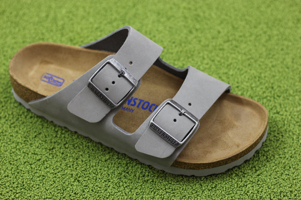Birkenstock Women's Arizona Sandal - Dove Grey Nubuck Side Angle View