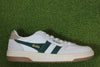 Gola Women's Hawk Sneaker - White/Dark Green/Gold Leather/Suede Side Angle