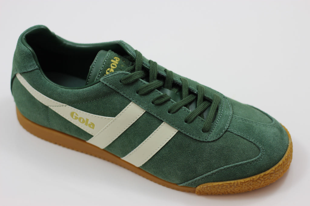 Gola Men's Harrier Sneaker - Evergreen/Off White Suede/Leather - Side Angle View