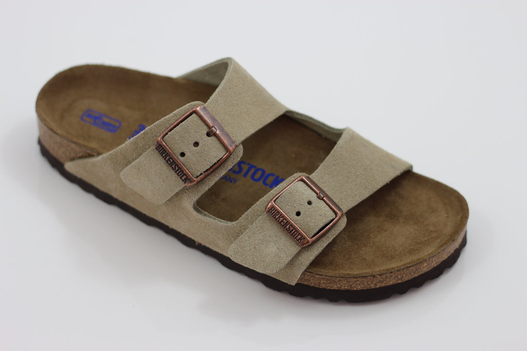 Birkenstock Women's Arizona Sandal - Taupe Suede Side Angle View