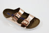 Birkenstock Women's Arizona Sandal - Metallic Copper Leather Side Angle View