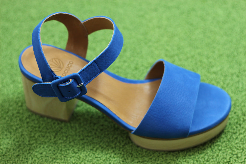 Coclico Women's Riviera Sandal - Blue Nubuck Leather Side Angle View